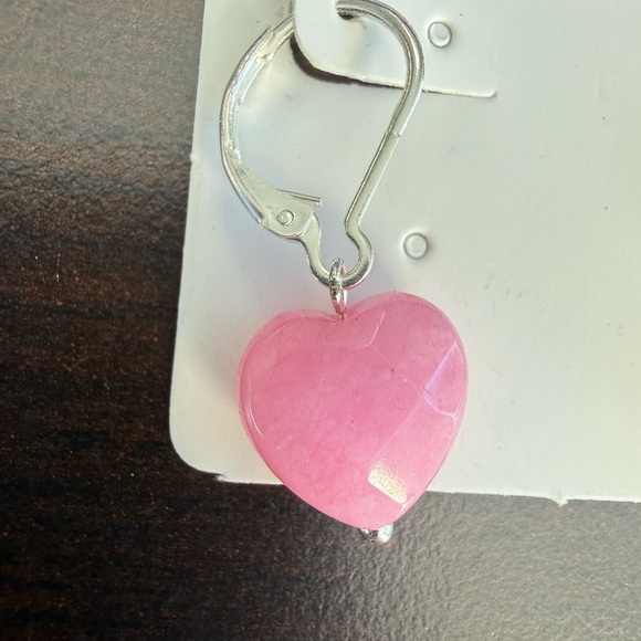 Elegant Pink Heart Earrings with Silver Hooks - Picture 2 of 3